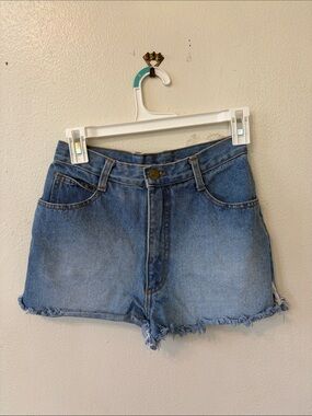 Vintage Budweiser Blue Denim Cutoff Shorts with Frayed Hem